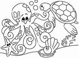 Coloring Ocean Pages Preschool Printable Kids Octopus Turtle Starfish Corals Color Craft Print sketch template