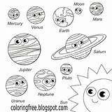 Solar Coloring Planet System Drawing Book Template Outline Cute Planets Pages Space Kids Color Printable Sistem Set Clipart Collection Vector sketch template