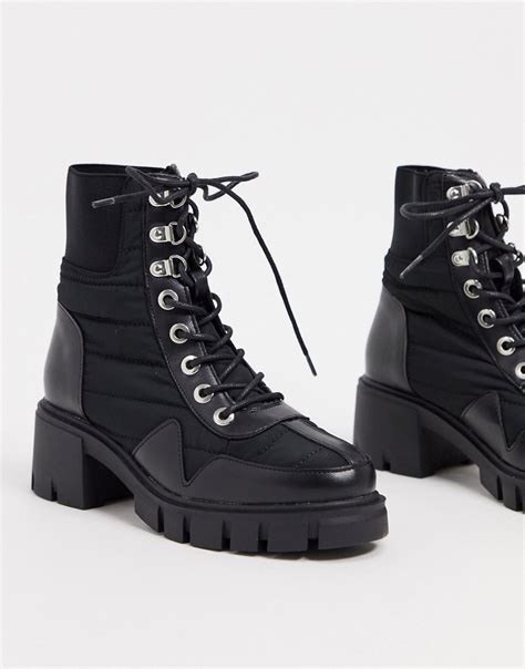 asos design reggie chunky lace up hiker boots in black modesens