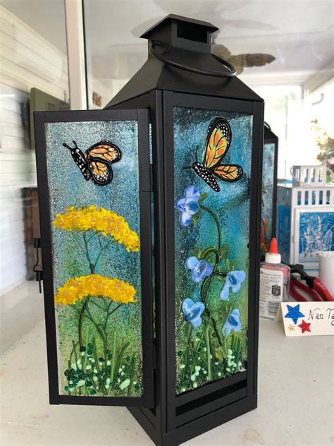 designed by annie dotzauer here are two sides of a fused glass floral lantern fused glass