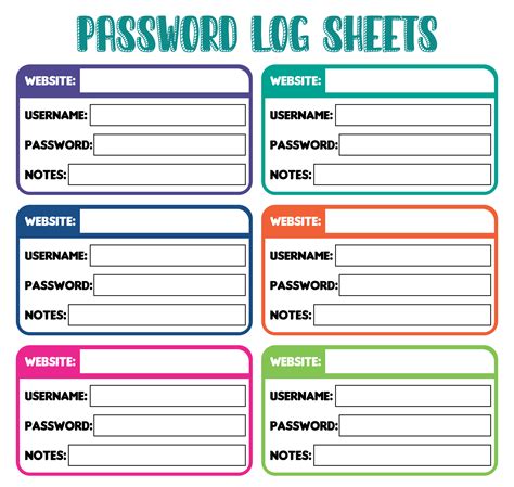 printable password organizer worksheets