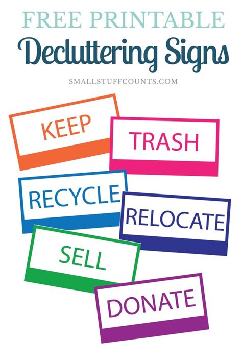 printable decluttering signs     organized