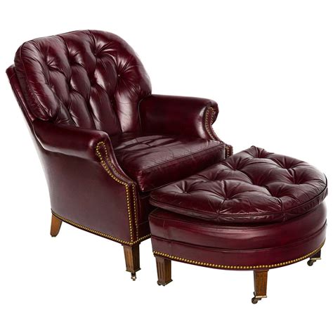 tufted red leather lounge chair  ottoman  stdibs
