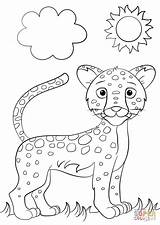 Jaguar Coloring Cartoon Pages Cute Drawing Color Printable Supercoloring Jungle Simple Preschool sketch template