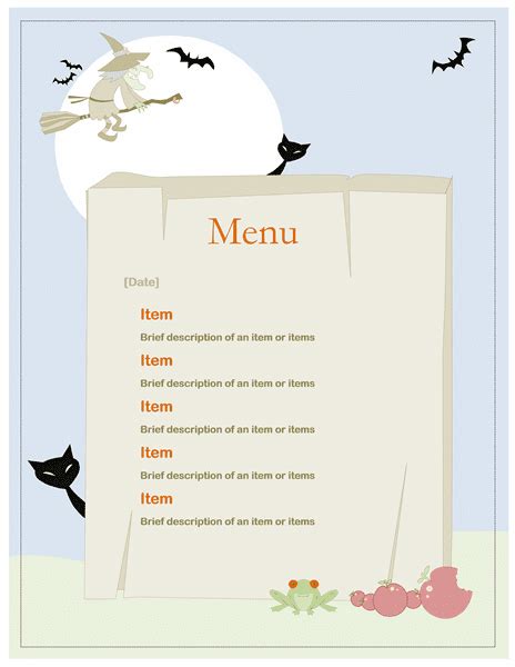 word templates halloween party menu template