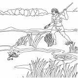 Coloring Hunter Funny Primordial Catch Fish Man sketch template