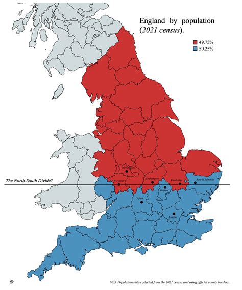 englands northsouth divide based   population brilliant maps