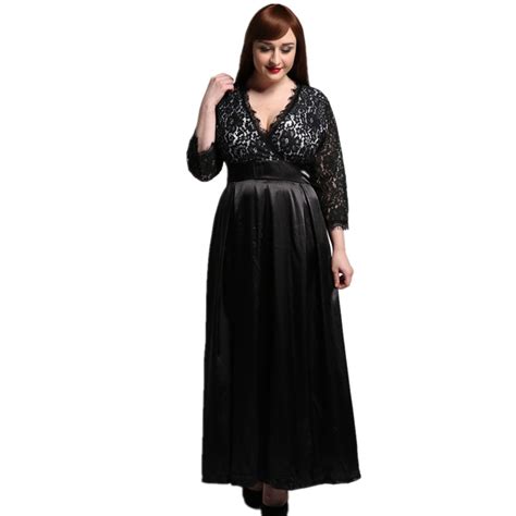 2017 womens elegant lace party dress big sizes sexy black
