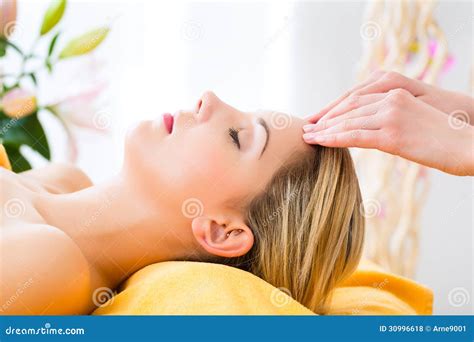 wellness woman  head massage  spa stock photo image