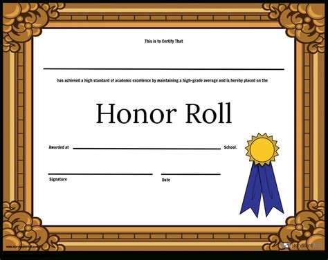 honor roll certificate printables