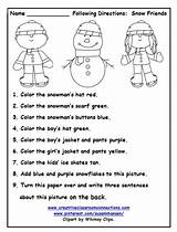 Directions Worksheets Following Activities Winter Worksheet Listening Follow Color Coloring Clothing Preschool Kindergarten Printables Words Allows Students Names Template Pages sketch template