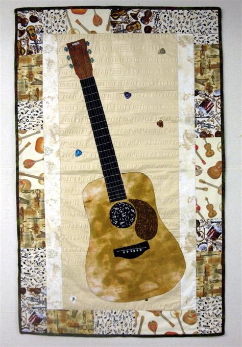 guitar quilt acoustic guitar quilt wallhanging musical quilt ooak