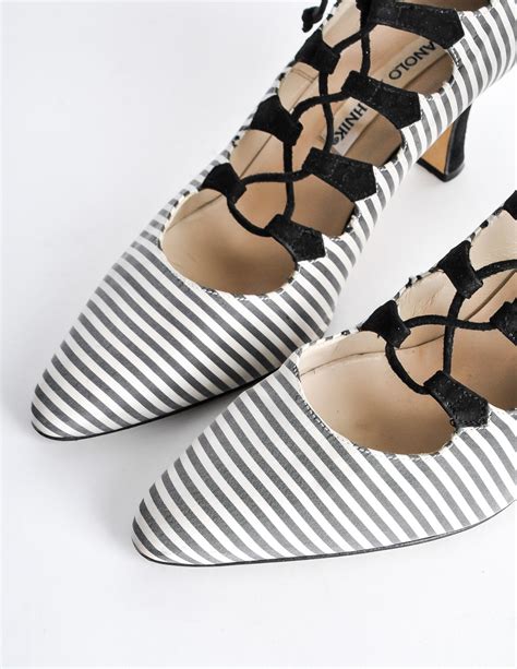 manolo blahnik vintage striped lace  heels  amarcord vintage