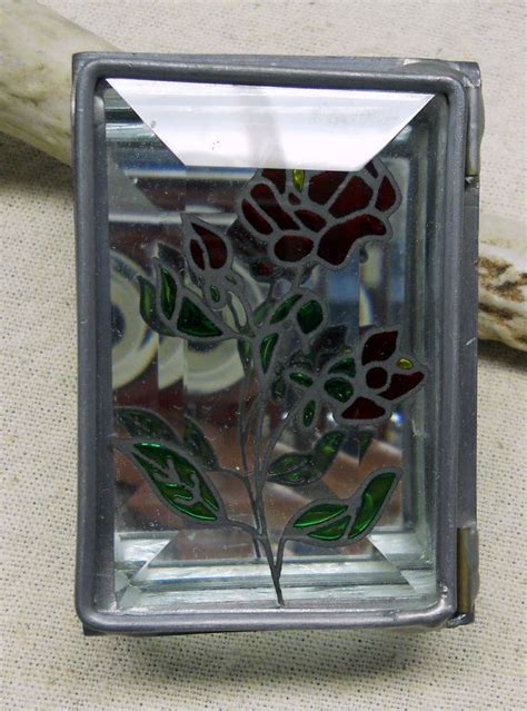 Stained Glass Box With Rose Pattern Baked On Lid Glass