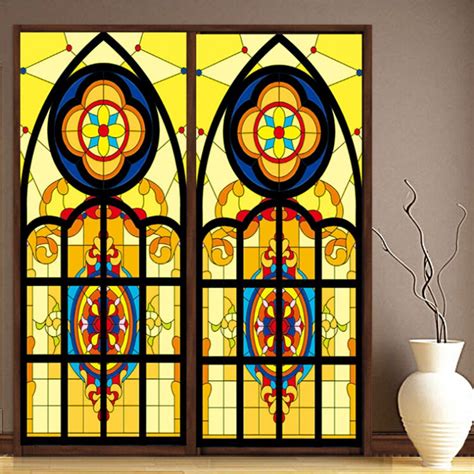 Vintage Flowers Stained Glass Decorative Window Film Cling Static