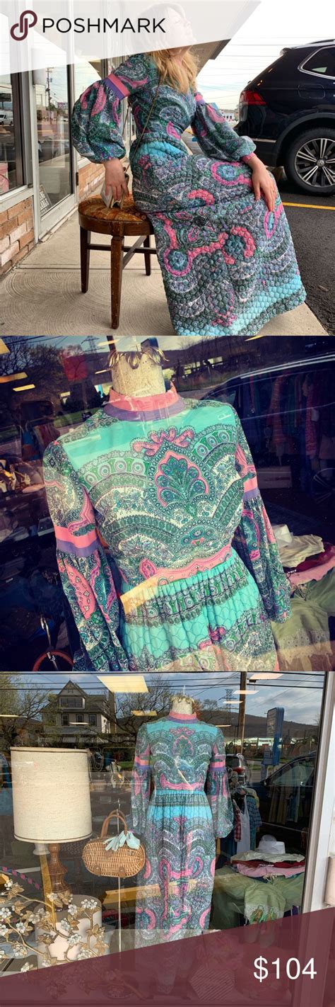 sold 1960s pastel paisley print and puff maxi clothes