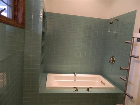 Sage Green Glass Tile Shower Contemporary Bathroom Other By