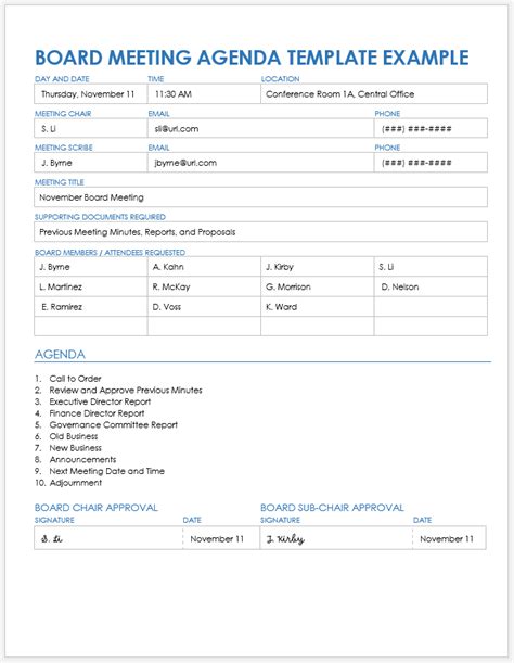 board meeting agenda templates smartsheet