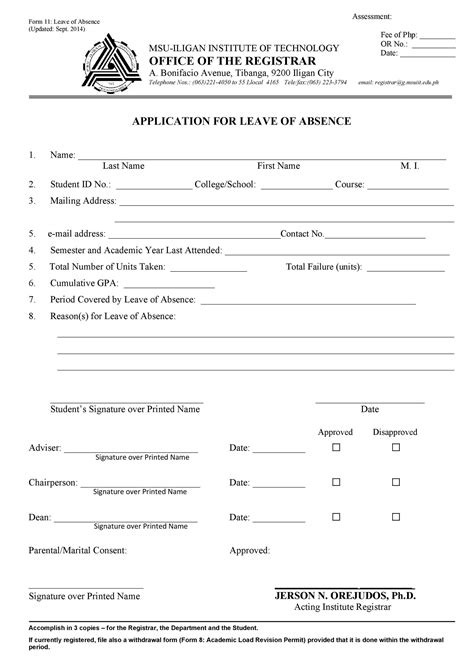 leave  absence letters  forms template lab