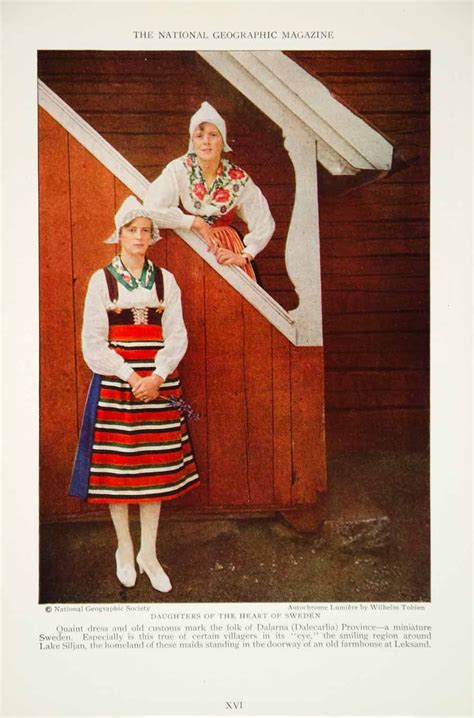 1928 Print Dalarna Sweden Villagers Peasant Women Traditional Costume
