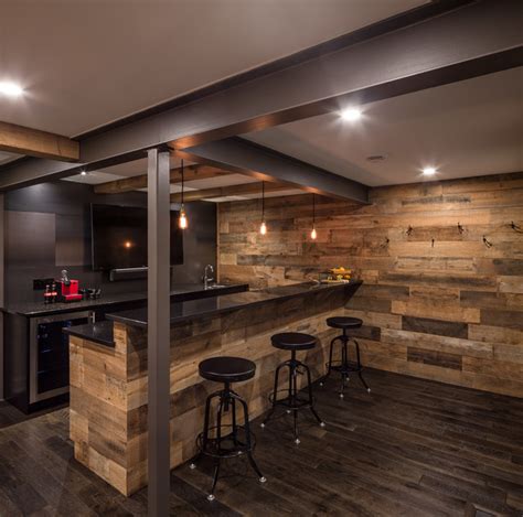 steel  wood bar  basements ottawa rustic home