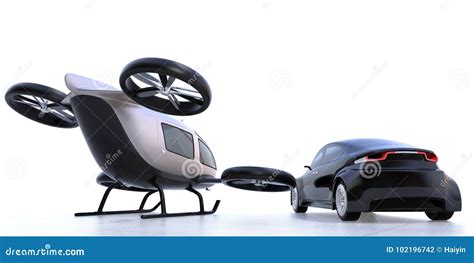 rear view   driving car  passenger drone parking   ground stock illustration