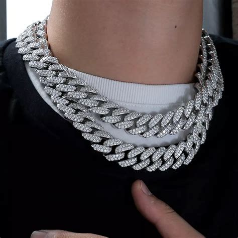 mm iced  cuban link chain  white gold  cz diamonds etsy