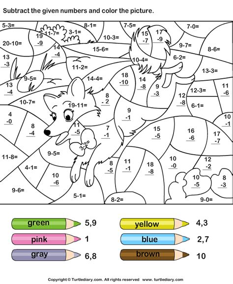 subtract numbers  color picture math coloring worksheets math