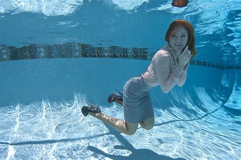 swimming pool underwater redhead floating skirt high heels hd