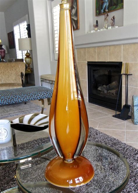 Large Flavio Poli Murano Orange Glass Table Lamp For Sale