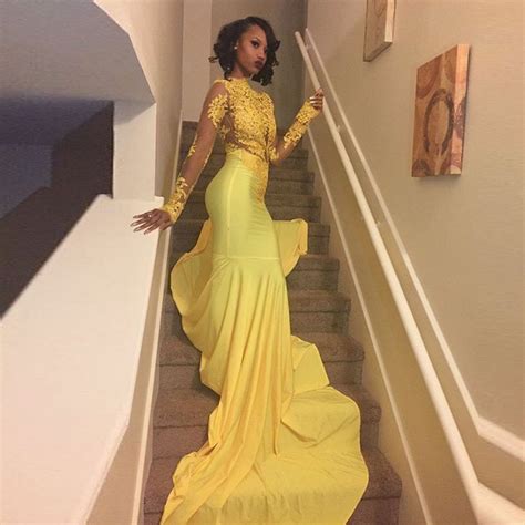 sexy african black girl yellow mermaid prom dresses 2019 court train