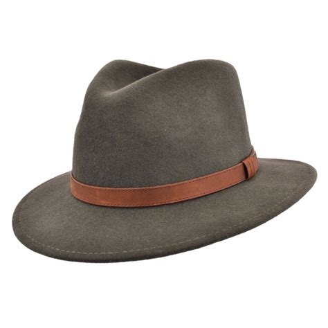 gents crushable darkgreen wool felt trilby fedora hat  leather