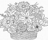 Coloring Pages Adults Flowers Adult Flower Spring Printable Bouquet Cute Books Print Colouring Sheets Advanced Detailed Basket Color Book Beautiful sketch template