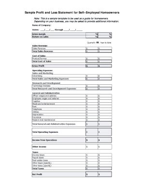 printable profit  loss statement   employed template