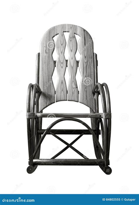 black  white photo wooden rocking chair isolated  white background