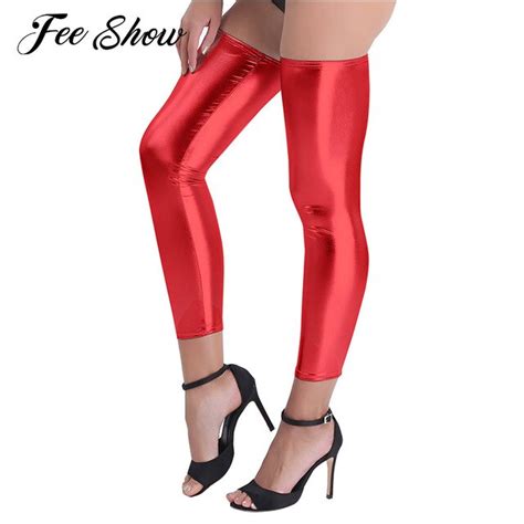 1 pair of women wetlook shiny stretchy footless thigh high tights