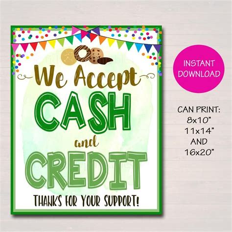 accept payments sign cash  credit fundraising booth bake sale
