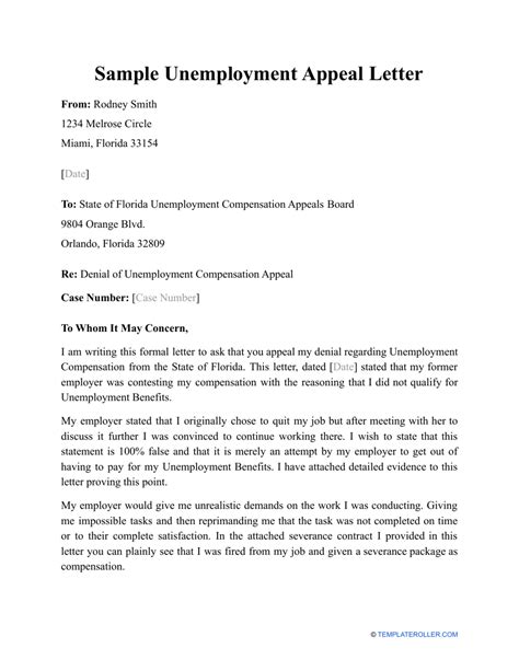 appeal letter  unemployment sample