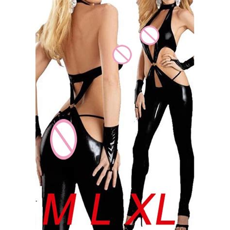 latex catsuit open crotch hollow out gothic bodysuit sexy novelty women