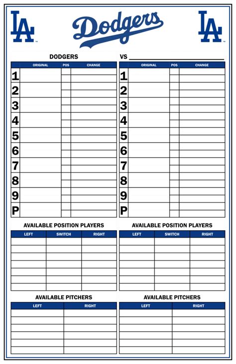 printable lineup cards  baseball