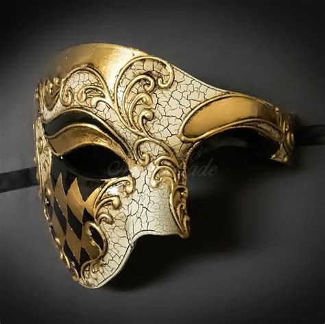 mens masquerade mask phantom mask gold ivory phantom   opera