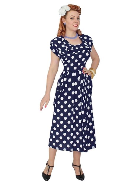 1940s dress lana polka dot navy from vivien of holloway