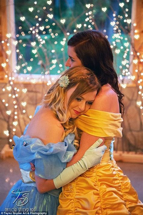 a fairytale romance lesbian couple get dressed up as