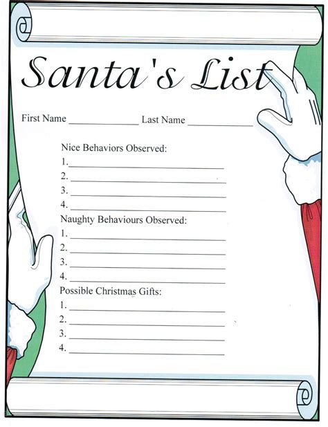 printable secret santa  list template printable word searches