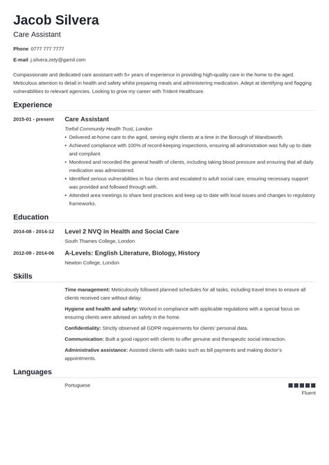 care assistant cv   writing guide