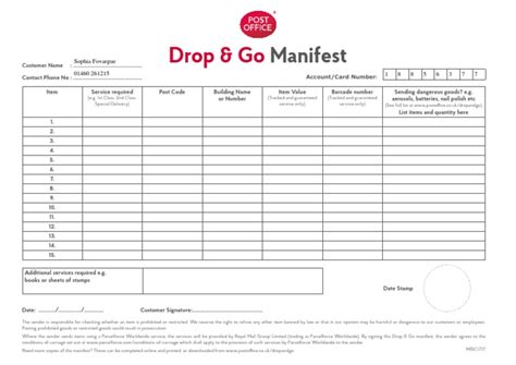 drop   manifest template  mail public services