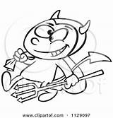 Devil Pitchfork Boy Carrying Sack Clipart Cartoon Outlined Vector Toonaday Royalty Template sketch template