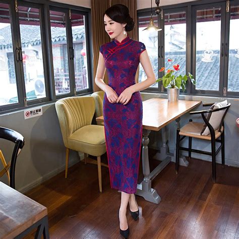 2018 modern cheongsam sexy qipao long purple gown chinese traditional