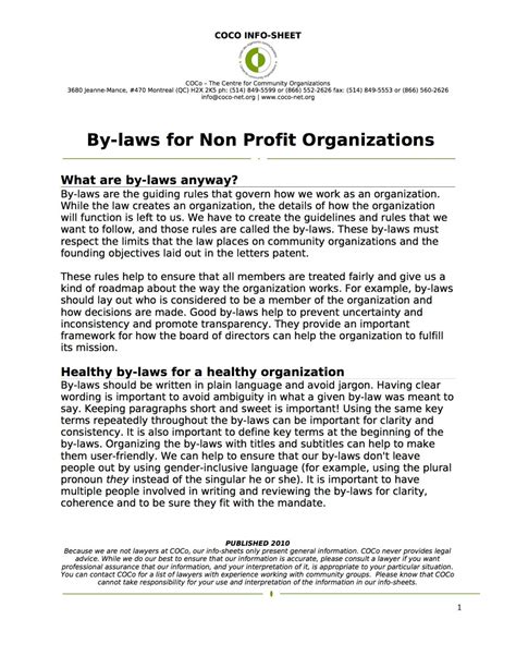 laws   profit organizations coco   profit bylaws
