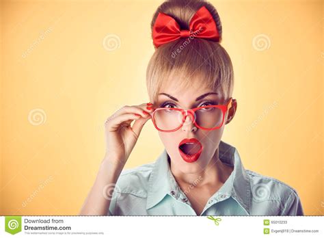 Beauty Fashion Business Woman Red Glasses Pinup Stock
